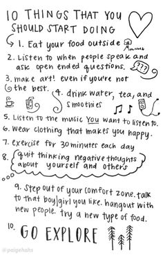 a handwritten poem with the words, 10 things that you should do to start doing