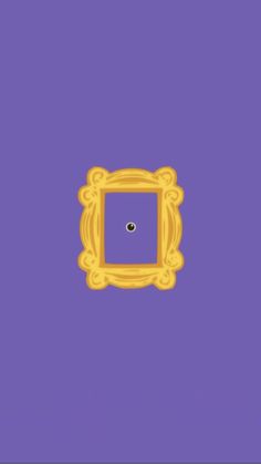 a purple background with a yellow frame and a black dot in the middle