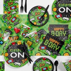 24ct Video Game Party Hats, Kids Unisex, Green Xbox Birthday Party, Retro Games Pixel, Video Game Party Favors, Game Truck Party, Party Favor Cups, Video Games Birthday Party, Video Game Party, Video Games Birthday, Birthday Napkins