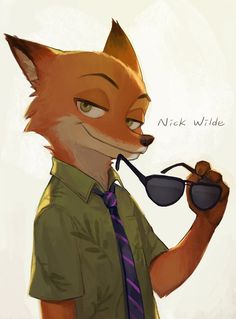 a fox with sunglasses and a tie is looking at the camera while wearing a green shirt