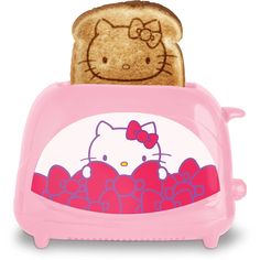 a hello kitty toaster with hearts on it