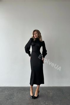 Black Silk Open Back Dress With Long Sleeves, Black Silk Midi Dress Bishop Sleeves, Silk Turtleneck Dress With Open Back - Etsy Black Silk Midi Dress, Silk Turtleneck, Dress With Open Back, Turtleneck Dress, Open Back Dress, Dress With Long Sleeves, Silk Midi Dress, Open Back Dresses, Turtle Neck Dress