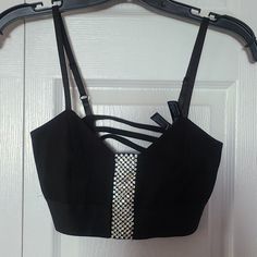 Nwt Sparkling Crop By Bebe. Rhinestone Center Front, Back Bar Design With Adjustable Bra Straps. Elastic Bottom Provides Some Support. Perfect For Adding Bling To Any Outfit Or For Jazzing Up Your Gym Wardrobe!! Black Fitted Crop Top With Rhinestones, Chic Black Crop Top With Rhinestones, Elegant Black Crop Top With Rhinestones, Elegant Black Rhinestone Crop Top, Party Black Crop Top With Rhinestones, Black Party Crop Top With Rhinestones, Black Party Crop Top Adorned With Rhinestones, Back Bar Design, Rhinestone Crop Top