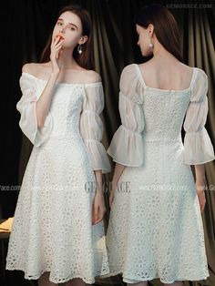 10% off now|Elegant White Lace Square Neckline Hoco Party Dress with Bubble Sleeves at GemGrace. Click to learn our pro custom-made service for wedding dress, formal dress. View Homecoming Dresses for more ideas. Stable shipping world-wide. White Mid-length Party Dress, Spring Banquet Lace Mini Dress, Spring Lace Mini Dress For Banquet, White Knee-length Dress For Banquet, White Mid-length Evening Dress, Fitted Mid-length Wedding Dress, Hoco Party, Cheap Homecoming Dresses, Homecoming Dresses Long