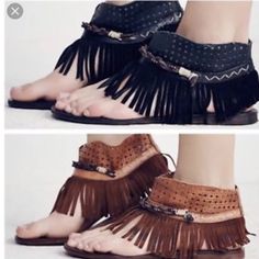 New Without Tags Size 36 Free People Journey Through Time Sandals Black Bohemian Black Sandals With Flat Heel, Leather Open Toe Sandals With Tassels, Black Bohemian Sandals For Spring, Black Toe Post Sandals For Festival, Black Ankle Strap Bohemian Sandals, Black Bohemian Ankle Strap Sandals, Chic Sandals For Spring Festival, Leather Tassel Sandals For Beach, Chic Adjustable Sandals For Festival