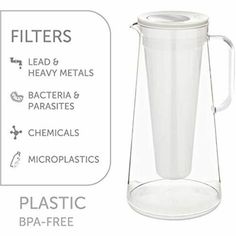 a glass pitcher with instructions for how to use it