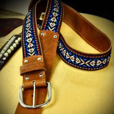 Souldier's Guitar Strap Belt in Laredo BlueSouldier belts are made of high-end waxed leather coupled with our 'Laredo' fabric and manufactured in t... Adjustable Embroidered Leather Belt, Adjustable Leather Western Belts And Suspenders, Western Leather Belts For Festivals, Western Style Leather Belts For Festivals, Famous Guitars, Guitar Straps, Guitar Strap, Belts, Wax