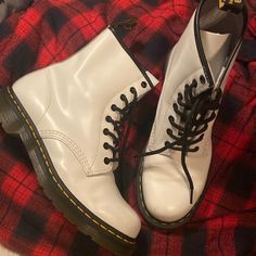 I Wore Them Once......No Box No Tags..... They In Excellent Condition Classic White Fitted Boots, White Fitted Casual Boots, Casual White Fitted Boots, Womans Boots, Dr Martens White, Dr. Martens, Womens Boots, Color White, Size 10