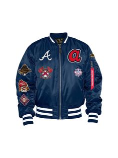 Atlanta Braves X Alpha X New Era MA-1 Bomber Jacket Alpha Logo, Hidden In Plain Sight, Varsity Letterman Jackets, Aviator Jackets, Letterman Jacket, Denim Jacket Men, Tracksuit Women, Denim Jacket Women, Shearling Jacket