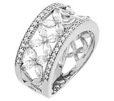 Add a lustrous glitter to your gestures with this ornate ring featuring plentiful Diamonique simulated diamonds arranged in a floral motif. Ornate Ring, Ring Sterling Silver, Floral Motif, Band Ring, Band Rings, Sterling Silver Rings, Jewelry Rings, Wedding Rings, Diamonds