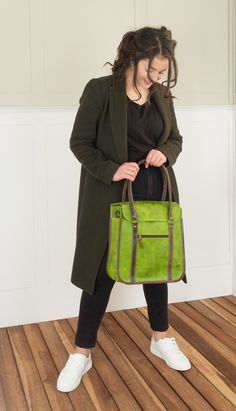 "Is a Laptop bag women for work, green leather handbag casual outfit! Do you love women crossbody purse? Our fall outfit women bag, is the perfect anniversary gift, is lovely shoulder bag. Is a green leather bag! Yes! Our leather laptop bag is very especial, you can match with your fall outfits and your jeans. Is perfect with your work outfit too. With our green women leather bag you can bring your laptop and your office stuff. It will be nice with your brown boots and you will look gorgeous. We Green Bags For Daily Use In Fall, Green Satchel Laptop Bag For Travel, Green Leather Satchel Backpack With Large Capacity, Green Shoulder Bag For Daily Use In Fall, Green Shoulder Bag For Everyday Use In Fall, Green Travel Satchel Laptop Bag, Fall Green Satchel For Travel, Luxury Green Shoulder Bag With Laptop Compartment, Trendy Green Leather Backpack For Everyday