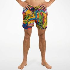 Look and stay cool with these shorter-length swim trunks that hit above the knee. They come in a fast-dry fabric, and feature a drawstring waistband, mesh basket lining and mesh-lined side pockets.

• Fabric: 100% Polyester Twill
• Elastic waistband
• Round drawstring
• Mesh basket lining
• Mesh-lined side pockets
• Fast-dry fabric
• High definition printing colors
• Printed, cut, and hand-sewn by our in-house team Stay Cool, Drawstring Waistband, Swim Trunks, Above The Knee, Hand Sewn, Swim Trunk, The Knee, Trunk, High Definition