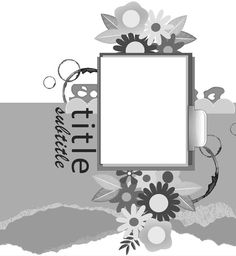 an artistic photo frame with flowers and leaves on the bottom, in black and white