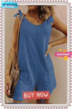 Pockets Sleeveless Casual Linen Romper Cotton Tank Top With Pockets For Summer, Chic Vest For Summer, Summer Cotton Tank Top With Pockets, Casual Sleeveless Tank Top With Pockets, Casual Tank Top With Pockets, Casual Solid Color Tank Top, Casual Summer Tank Top With Pockets, Casual Solid Color Spring Vest, Sleeveless Denim Vest For Day Out