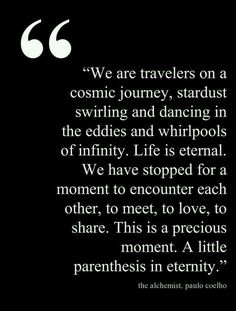 an image with the quote we are travelers on a cosmic journey, stardust, swinding and dancing in the edifices and whirlpools of infinity