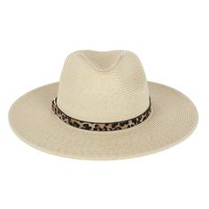 Dive into summer with this classic pinch front fedora hat. With its UPF+ protection, this hat is the perfect beach front companion. Adding a mix of pattern this cap contains a fun leopard print hatband that completes any summertime ensemble. Made of 80% Paper Straw, 20% Polyester Lightweight Beachy Panama Fedora Hat, Fedora Panama Hat With Uv Protection For Beach Season, Vacation Fedora With Short Brim And Lightweight, Beach Fedora Panama Hat With Upf 50+, Beach Season Fedora Panama Hat With Uv Protection, Fedora Panama Hat With Upf 50+ For Beach, Uv Protection Fedora Panama Hat For Beach Season, Lightweight Short Brim Fedora For Vacation, Adjustable Fedora For Travel And Vacation