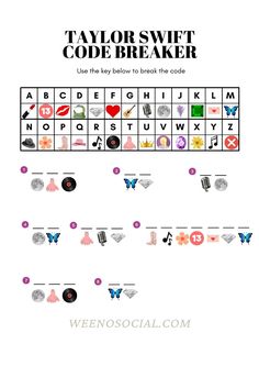 the taylor swift code breaker is shown in this image with words and symbols on it