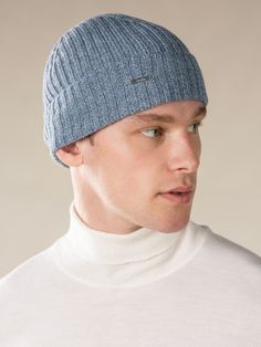 These Aurélien Hat Lightblue for Men  symbolize Mediterranean style and ultimate comfort. A combination of traditional details and a contemporary twist. This model is made in  100% Extrafine Merino. The  Hats are made entirely by hand in Italy. For exclusive, luxurious and handmade Italian Hats you've come to the right place at Aurélien! Classic Blue Winter Hat, Fitted Blue Outdoor Hat, Blue Outdoor Hat, Italian Hat, Ribbed Hat, Light Blue Knit, Hat Light, Luxury Hats, Merino Sheep