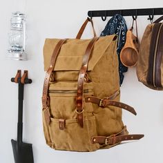 Woosir Waxed Canvas Hiking Backpack Canvas Stitching, Waxed Canvas Backpack, Canvas Rucksack, Hiking Bag, Backpack Material, Canvas Pillow, Leather Duffle, Waterproof Backpack, Canvas Backpack