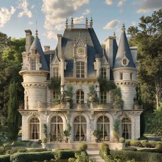 this is an artist's rendering of a castle in the middle of a garden