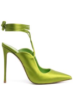 tokyo green satin/goat skin satin finish pointed toe wraparound style slingback strap branded leather insole high stiletto heel Lime Green Heels, Satin High Heels, Green High Heels, Fashion Shoes Sandals, Shoes Heels Classy, Green Heels, Beautiful Sandals, Stunning Shoes, Satin Pumps