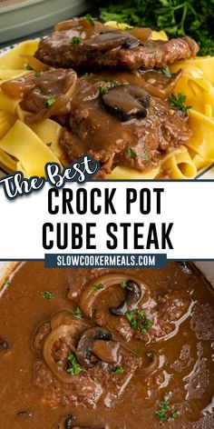 the best crock pot cube steak with mushrooms and gravy