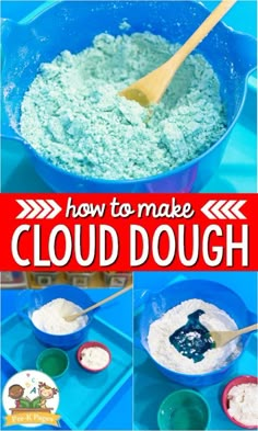 how to make cloud dough in a blue bowl