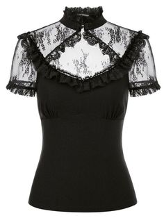 Black gothic style top with romantic lace fastened at the front with an original button. Perfect for a black pencil skirt or a long pleated skirt, when you put on cool earrings and bracelets, you will look great! Size M material 60% cotton,35%polyamide,  5% spandex breathable, sustainable Steampunk Mode, Tops Online Shopping, Lookbook Inspiration, Gothic Tops, Gothic Shirts, Performance Outfits, Alt Outfits, Victorian Goth, Gothic Outfits