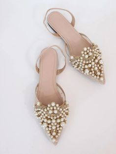 Faux Pearl & Rhinestone Decor Slingback Flats | SHEIN USA Designer Party Dresses, Bridal Flats, Bridal Shoes Flats, Slingback Flats, Chic Shoes, Women Flats, Rhinestone Decor, Fabulous Shoes, Shoe Fits