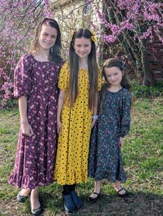 Here is a pretty classic dress for girls. This simple, modest dress is made with 100% cotton fabric in your choice of color and print.  This peasant style dress has an elastic neckline and empire waistline and a full flared skirt with or without a bottom ruffle. It is dressy enough for church or special occasions, but simple enough that it could just be an everyday play dress. Choose from short, 3/4 or long sleeves depending on your preference or the time of year. A great addition to any girl's Modest Cotton Dress With Ruffles, Simple Modest Dress, Modest Kids Clothes, Peasant Dresses, Robe Diy, Full Flared Skirt, Peasant Style Dress, Fabric Headbands, Cotton Clothes