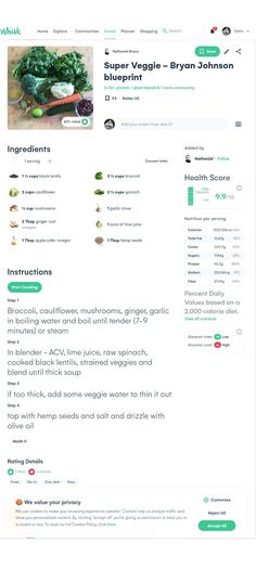 an image of a website page with food items on it