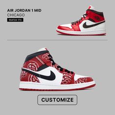 """Do you prefer the original Air Jordan 1 Mid Chicago or the custom made version?😎 Answer in the comment! Air Jordan 1 Retro High Og Chicago, Jordan 1 Mid Shadow Red, Air Jordan 1 Mid Chicago, Jordan Mid-top Shoes With Red Sole For Streetwear, Jordan 1 Retro High Off-white Chicago, Jordan 1 Mid Chicago, Original Air Jordans, Nike Air Jordan 1 Mid, Nike Air Jordan 1