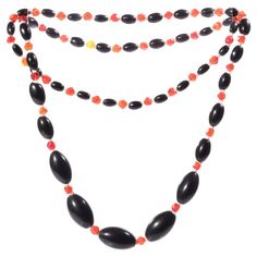 Vintage 29" beaded necklace Czech gradual black oval orange English cut glass beads Black Oval Beaded Necklaces, Black Jewelry With Colorful Oval Beads, Black Necklace With Colorful Oval Beads, Black Necklaces With Colorful Oval Beads, Handmade Black Oval Beaded Necklaces, Handmade Black Beaded Necklace With Oval Beads, Handmade Black Necklace With Oval Beads, Handmade Black Necklaces With Oval Beads, Adjustable Black Oval Necklace