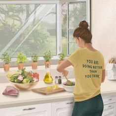 a woman is preparing food in the kitchen