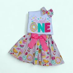 Sweet One Birthday Outfit Sweet One Birthday Outfit, First Birthday Sweet One, Sweet One Birthday, First Birthday Outfit Girl, Candyland Birthday, First Birthday Outfits, Faith Shirt, Embroidered Clothes, Girls Birthday