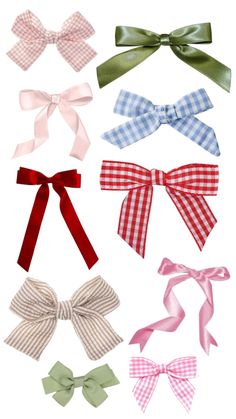 six different colored bows are shown on a white background