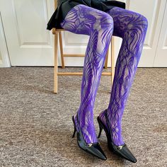 - Purple fishnet tights with Floral patterns  - Coloured Patterned Tights - Shipped from England - Comfort and Stretchy  - One Size (Fits UK 4-16) - Model is UK size 6-8 - Free Shipping across the UK, Ships Monday to Friday  - Message me for bundle discounts - #fishnets #tights #socks #y2k  #freeshipping Purple Stretch Hosiery For Party, Stretch Purple Hosiery For Party, Winter Mesh Thigh-high Tights, Winter Party Fishnet Tights, Purple Tight Tights For Party, Winter Party Fishnet Legwear, Tight Purple Tights For Party, Stretch Mesh Tights For Winter, Party Winter Mesh Hosiery