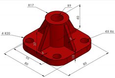 an image of a red object with measurements for the top and bottom part on it