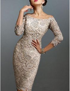 Formal Dresses Knee Length, Knee Length Lace Dress, Beaded Formal Dress, Cheap Cocktail Dresses, Holiday Cocktail Party, Cocktail Dresses Online, Lace Bride, Dress Off Shoulder, Holiday Cocktail