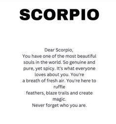 a poem written in black and white with the words scorpio on it