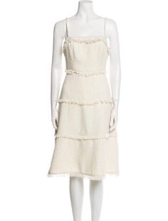 Donna Karan A-Line DressNeutralsFringe Trim AccentSleeveless with Square NecklineConcealed Zip Closure at BackDesigner Fit: Dresses by Donna Karan typically fit true to size. Midi Length Dress, Sweater Pants, Square Necklines, Donna Karan, Chanel Shoes, Outerwear Sweater, Square Neckline, Sweater Accessories, Handbags On Sale