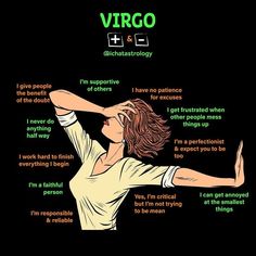 a woman is doing yoga with her arms stretched out and the words virgo above her