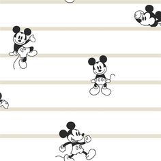 mickey mouse wallpaper with four different designs on white and black striped background, including the same