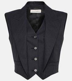 Find ALEXANDER MCQUEEN Pinstripe Layered Wool Vest on Editorialist. Material: 100% wool. Care instructions: dry clean. Made in Italy. Closure: buttoned front. Black Outerwear, Alexander Mcqueen Clothing, Mc Queen, Wool Vest, Outerwear Vest, Leather Vest, Sleeveless Vest, Minimal Fashion, Outerwear Women