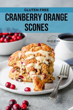 cranberry orange scones on a white plate