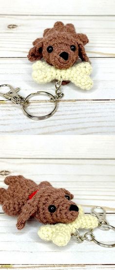 there are two keychains made to look like a dog