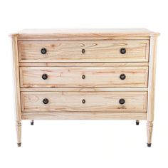 a wooden dresser with four drawers on one side and two knobs on the other