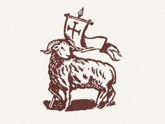 a drawing of a sheep with a flag on it's back