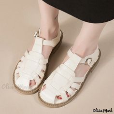 Olivia Mark - Womens Hollow Out Flat Sole Sandals for Outdoor Wear Shoe Sole, Outdoor Wear, Synthetic Leather, Olivia Mark, Leather Shoes, Sandals, Leather, How To Wear