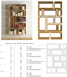 the bookcases are arranged in different shapes and sizes, along with instructions for how to use them